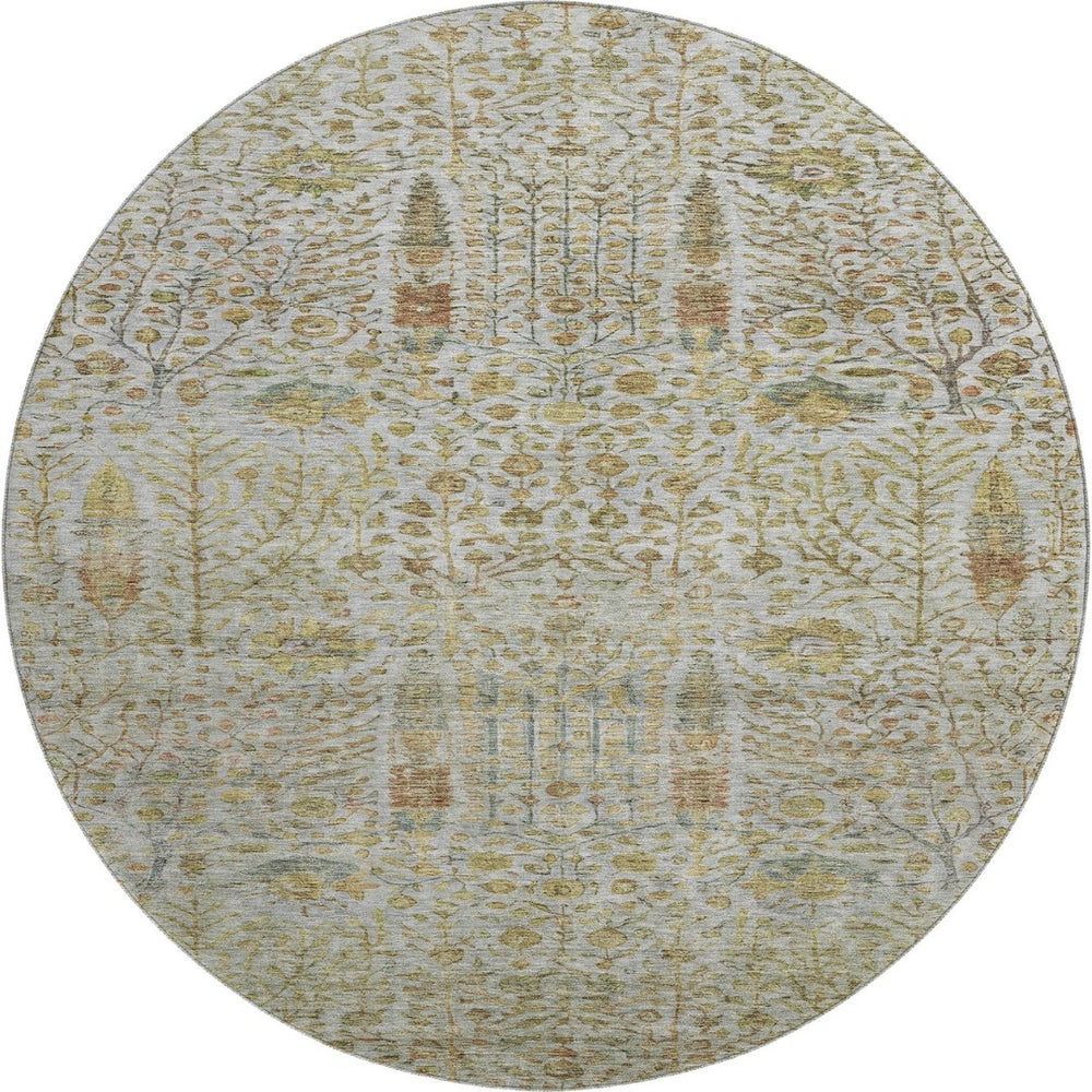HomeRoots 8' X 10' Elegant Washable Linen & Gold Floral Area Rug with UV Protection for Pet-Friendly Homes 716615