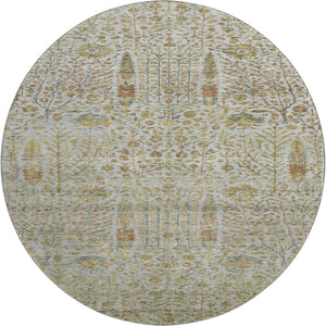 HomeRoots 8' X 10' Elegant Washable Linen & Gold Floral Area Rug with UV Protection for Pet-Friendly Homes 716615