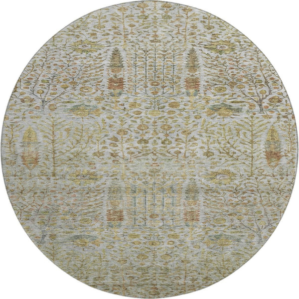 HomeRoots 8' X 10' Elegant Washable Linen & Gold Floral Area Rug with UV Protection for Pet-Friendly Homes 716615