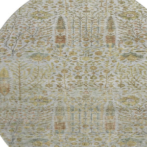 HomeRoots 8' X 10' Elegant Washable Linen & Gold Floral Area Rug with UV Protection for Pet-Friendly Homes 716615
