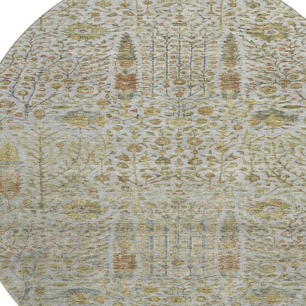 HomeRoots 8' X 10' Elegant Washable Linen & Gold Floral Area Rug with UV Protection for Pet-Friendly Homes 716615