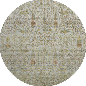 HomeRoots 8' X 10' Elegant Washable Linen & Gold Floral Area Rug with UV Protection for Pet-Friendly Homes 716615
