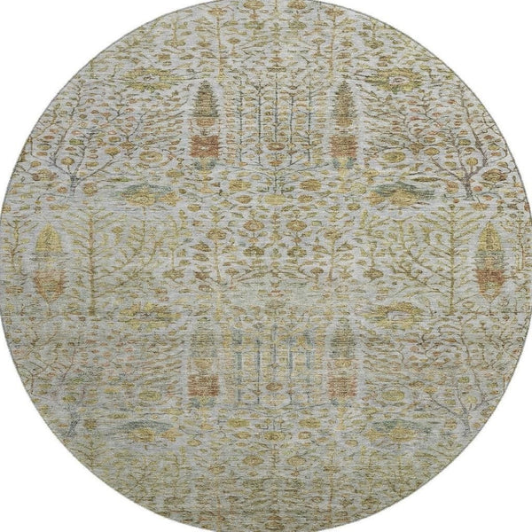 HomeRoots 8' X 10' Elegant Washable Linen & Gold Floral Area Rug with UV Protection for Pet-Friendly Homes 716615