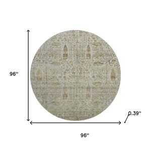 HomeRoots 8' X 10' Elegant Washable Linen & Gold Floral Area Rug with UV Protection for Pet-Friendly Homes 716615