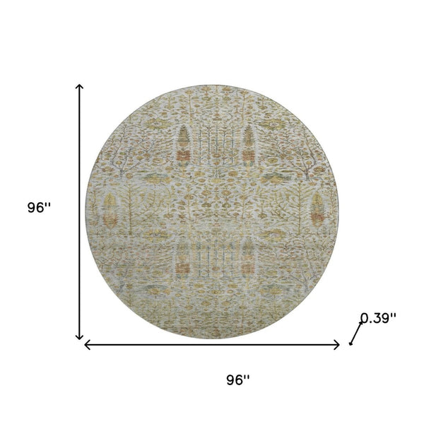HomeRoots 8' X 10' Elegant Washable Linen & Gold Floral Area Rug with UV Protection for Pet-Friendly Homes 716615