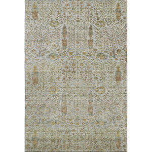 HomeRoots 9' X 12' Elegant Linen & Gold Floral Vines Area Rug - Washable, UV Protected, Stain Resistant Decor 716616