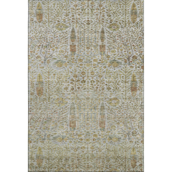 HomeRoots 9' X 12' Elegant Linen & Gold Floral Vines Area Rug - Washable, UV Protected, Stain Resistant Decor 716616