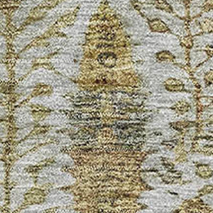 HomeRoots 9' X 12' Elegant Linen & Gold Floral Vines Area Rug - Washable, UV Protected, Stain Resistant Decor 716616