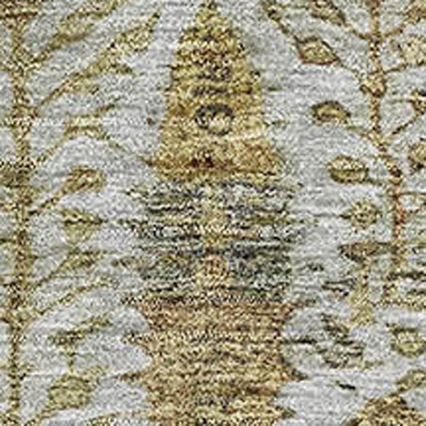HomeRoots 9' X 12' Elegant Linen & Gold Floral Vines Area Rug - Washable, UV Protected, Stain Resistant Decor 716616