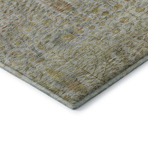 HomeRoots 9' X 12' Elegant Linen & Gold Floral Vines Area Rug - Washable, UV Protected, Stain Resistant Decor 716616