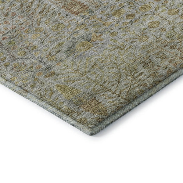 HomeRoots 9' X 12' Elegant Linen & Gold Floral Vines Area Rug - Washable, UV Protected, Stain Resistant Decor 716616