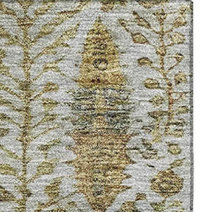HomeRoots 9' X 12' Elegant Linen & Gold Floral Vines Area Rug - Washable, UV Protected, Stain Resistant Decor 716616