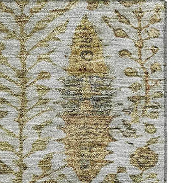 HomeRoots 9' X 12' Elegant Linen & Gold Floral Vines Area Rug - Washable, UV Protected, Stain Resistant Decor 716616