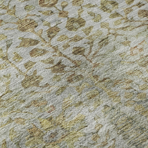 HomeRoots 9' X 12' Elegant Linen & Gold Floral Vines Area Rug - Washable, UV Protected, Stain Resistant Decor 716616
