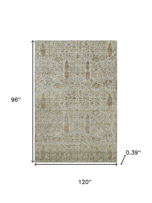 HomeRoots 9' X 12' Elegant Linen & Gold Floral Vines Area Rug - Washable, UV Protected, Stain Resistant Decor 716616