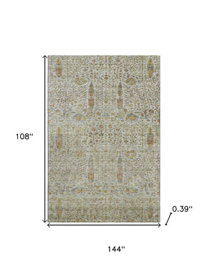 HomeRoots 10' X 14' Linen And Gold Floral Vines Area Rug - Stylish, Washable, UV-Protected & Durable Design 716617
