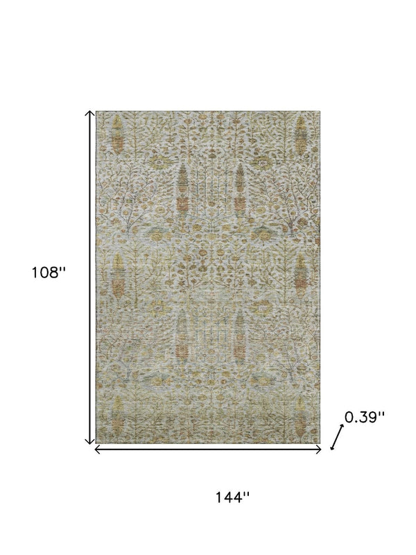 HomeRoots 10' X 14' Linen And Gold Floral Vines Area Rug - Stylish, Washable, UV-Protected & Durable Design 716617