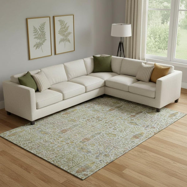 HomeRoots 10' X 14' Linen And Gold Floral Vines Area Rug - Stylish, Washable, UV-Protected & Durable Design 716617