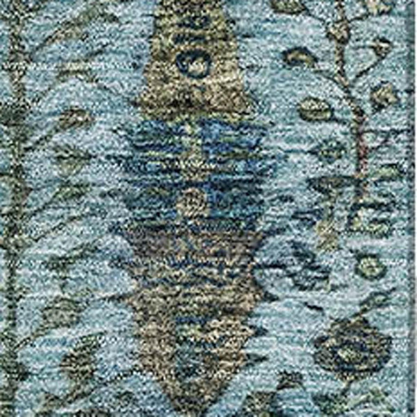 HomeRoots 5' X 8' Teal and Pale Aqua Washable Area Rug with Floral Vines – UV Protection for Busy Homes! 716619