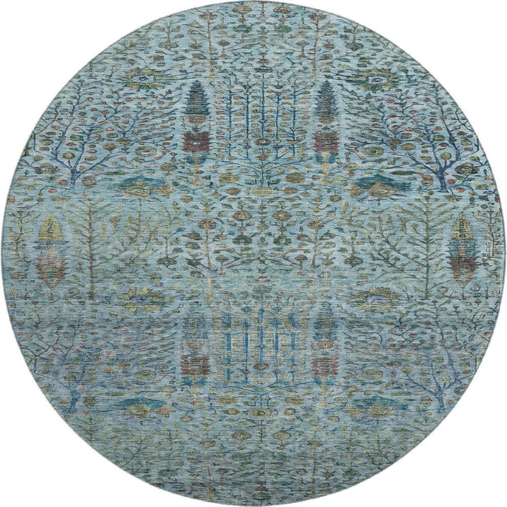 HomeRoots 8' X 10' Teal Floral Vines Area Rug - Machine Washable, UV Protected, Stain Resistant & Non-Slip 716621