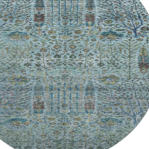 HomeRoots 8' X 10' Teal Floral Vines Area Rug - Machine Washable, UV Protected, Stain Resistant & Non-Slip 716621