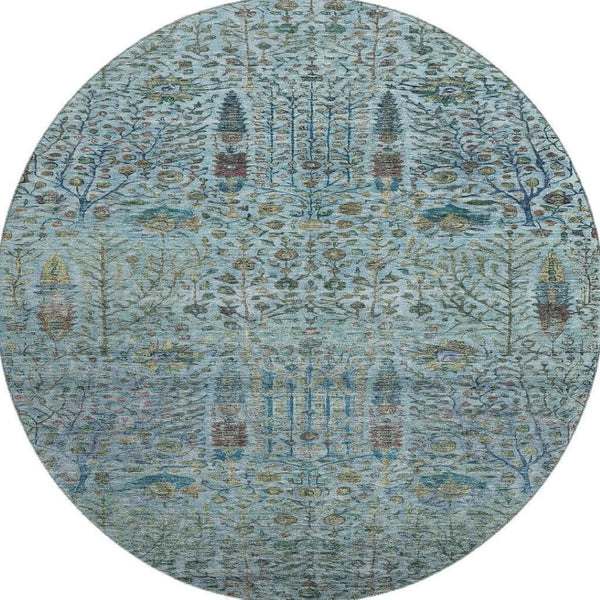 HomeRoots 8' X 10' Teal Floral Vines Area Rug - Machine Washable, UV Protected, Stain Resistant & Non-Slip 716621