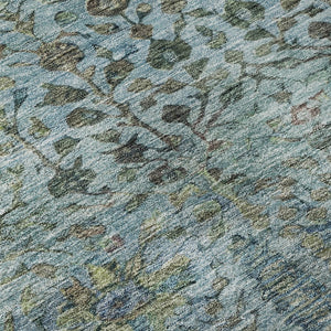 HomeRoots 8' X 10' Teal Floral Vines Area Rug - Machine Washable, UV Protected, Stain Resistant & Non-Slip 716621