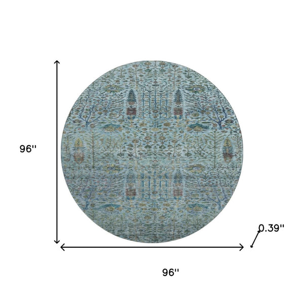 HomeRoots 8' X 10' Teal Floral Vines Area Rug - Machine Washable, UV Protected, Stain Resistant & Non-Slip 716621