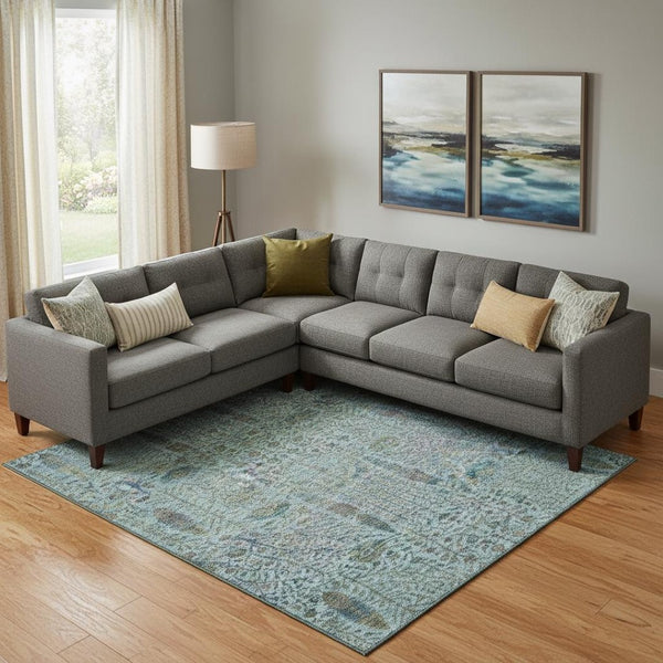 HomeRoots 9' X 12' Teal & Aqua Floral Vines Washable Area Rug - Durable, UV Protected for Active Homes! 716622