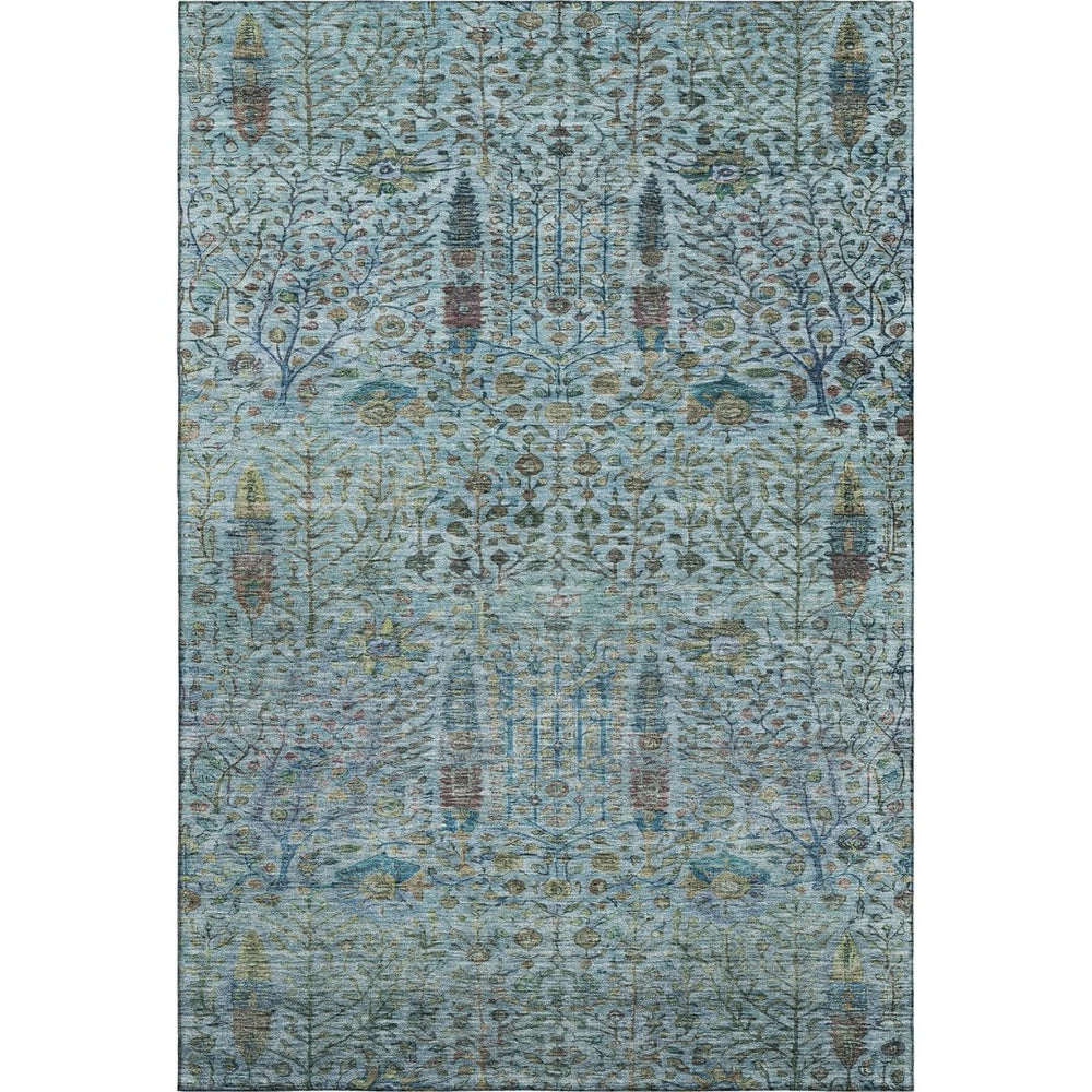 HomeRoots 9' X 12' Teal & Aqua Floral Vines Washable Area Rug - Durable, UV Protected for Active Homes! 716622