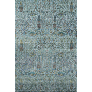 HomeRoots 9' X 12' Teal & Aqua Floral Vines Washable Area Rug - Durable, UV Protected for Active Homes! 716622