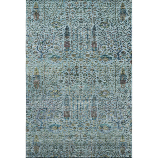 HomeRoots 9' X 12' Teal & Aqua Floral Vines Washable Area Rug - Durable, UV Protected for Active Homes! 716622