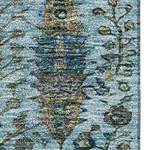 HomeRoots 9' X 12' Teal & Aqua Floral Vines Washable Area Rug - Durable, UV Protected for Active Homes! 716622