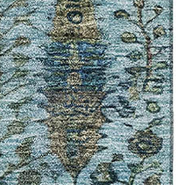 HomeRoots 9' X 12' Teal & Aqua Floral Vines Washable Area Rug - Durable, UV Protected for Active Homes! 716622