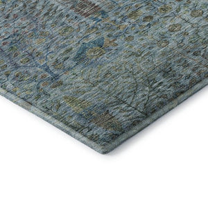 HomeRoots 9' X 12' Teal & Aqua Floral Vines Washable Area Rug - Durable, UV Protected for Active Homes! 716622