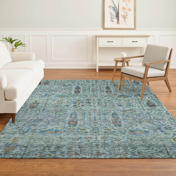 HomeRoots 9' X 12' Teal & Aqua Floral Vines Washable Area Rug - Durable, UV Protected for Active Homes! 716622