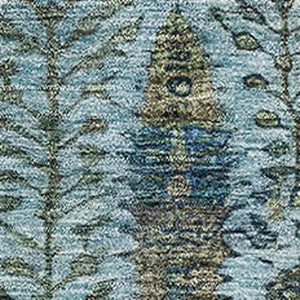 HomeRoots 9' X 12' Teal & Aqua Floral Vines Washable Area Rug - Durable, UV Protected for Active Homes! 716622