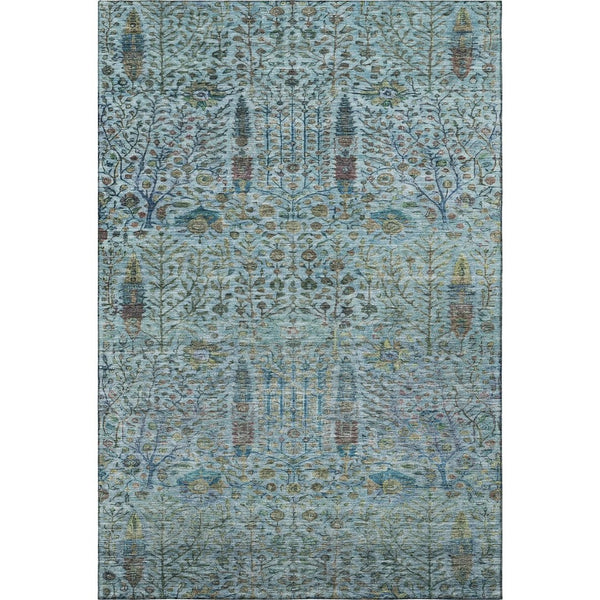 HomeRoots 10' X 14' Teal Floral Vines Area Rug - Washable, UV Protected, Stain-Resistant for High-Traffic Spaces 716623