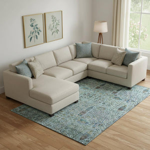 HomeRoots 10' X 14' Teal Floral Vines Area Rug - Washable, UV Protected, Stain-Resistant for High-Traffic Spaces 716623