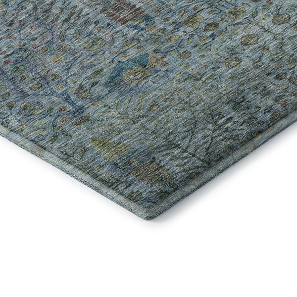 HomeRoots 10' X 14' Teal Floral Vines Area Rug - Washable, UV Protected, Stain-Resistant for High-Traffic Spaces 716623