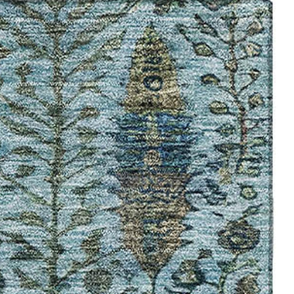 HomeRoots 10' X 14' Teal Floral Vines Area Rug - Washable, UV Protected, Stain-Resistant for High-Traffic Spaces 716623