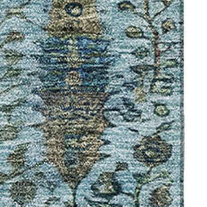 HomeRoots 10' X 14' Teal Floral Vines Area Rug - Washable, UV Protected, Stain-Resistant for High-Traffic Spaces 716623