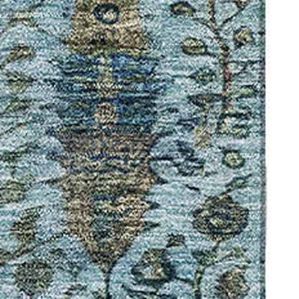 HomeRoots 10' X 14' Teal Floral Vines Area Rug - Washable, UV Protected, Stain-Resistant for High-Traffic Spaces 716623