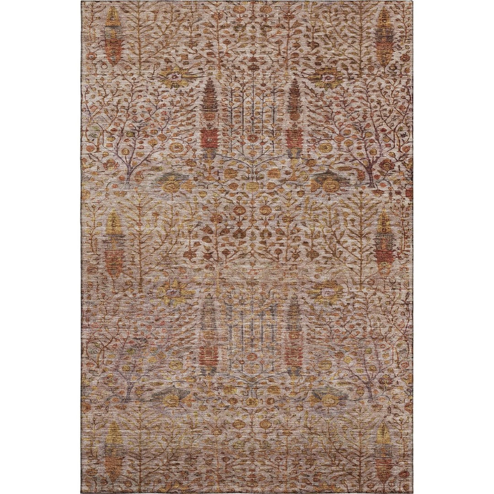 HomeRoots 5' X 8' Terra Cotta Floral Vines Washable Area Rug with UV Protection for Stylish Homes & Pets 716625