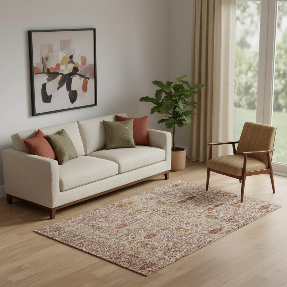 HomeRoots 8' Terra Cotta and Beige Floral Vines Rug – Washable, UV-Protected, Durable for Homes with Kids & Pets 716626