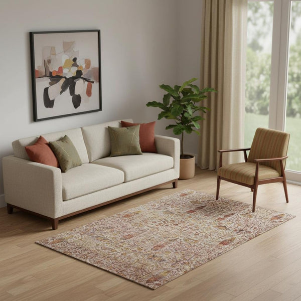 HomeRoots 8' Terra Cotta and Beige Floral Vines Rug – Washable, UV-Protected, Durable for Homes with Kids & Pets 716626