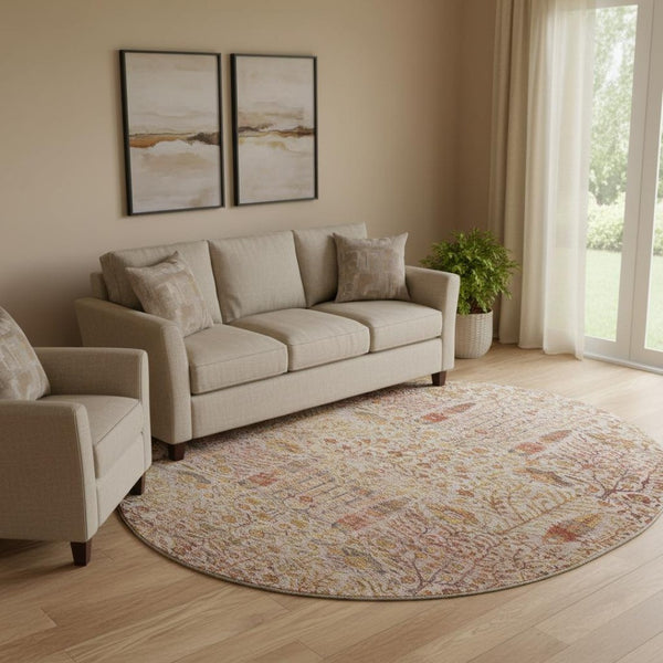 HomeRoots 8' X 10' Terra Cotta & Beige Floral Vines Rug - Washable, UV Protected, Ideal for Families & Pets 716627
