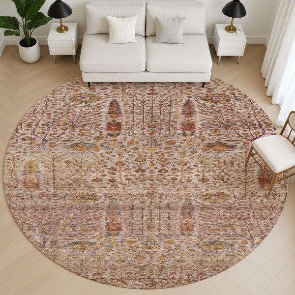 HomeRoots 8' X 10' Terra Cotta & Beige Floral Vines Rug - Washable, UV Protected, Ideal for Families & Pets 716627