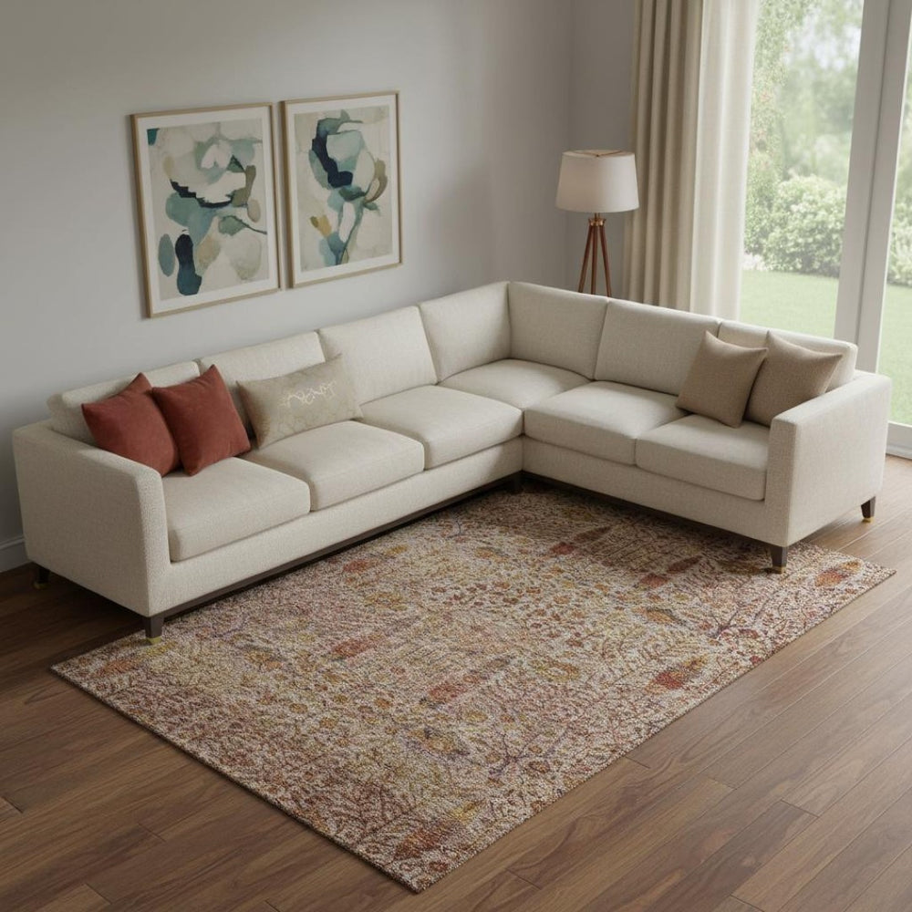 HomeRoots 9' X 12' Floral Vines Washable Area Rug – Terra Cotta & Beige with UV Protection for Stylish Homes 716628