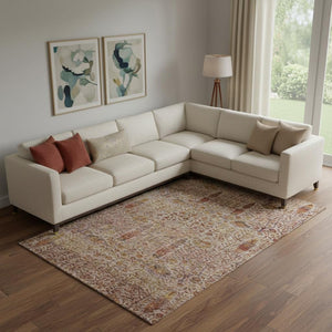 HomeRoots 9' X 12' Floral Vines Washable Area Rug – Terra Cotta & Beige with UV Protection for Stylish Homes 716628